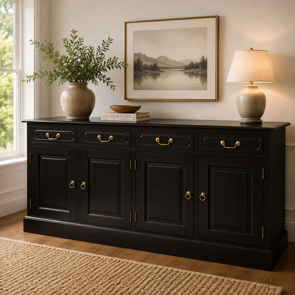 Tasmania Solid Mahogany 4 Door 4 Drawer Buffet / Sideboard in Chocolate - Chocolate Wood