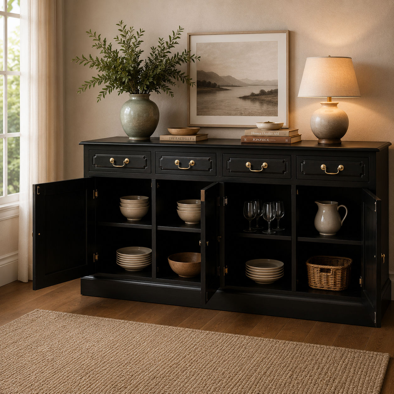 Tasmania Solid Mahogany 4 Door 4 Drawer Buffet / Sideboard in Chocolate - Chocolate Wood