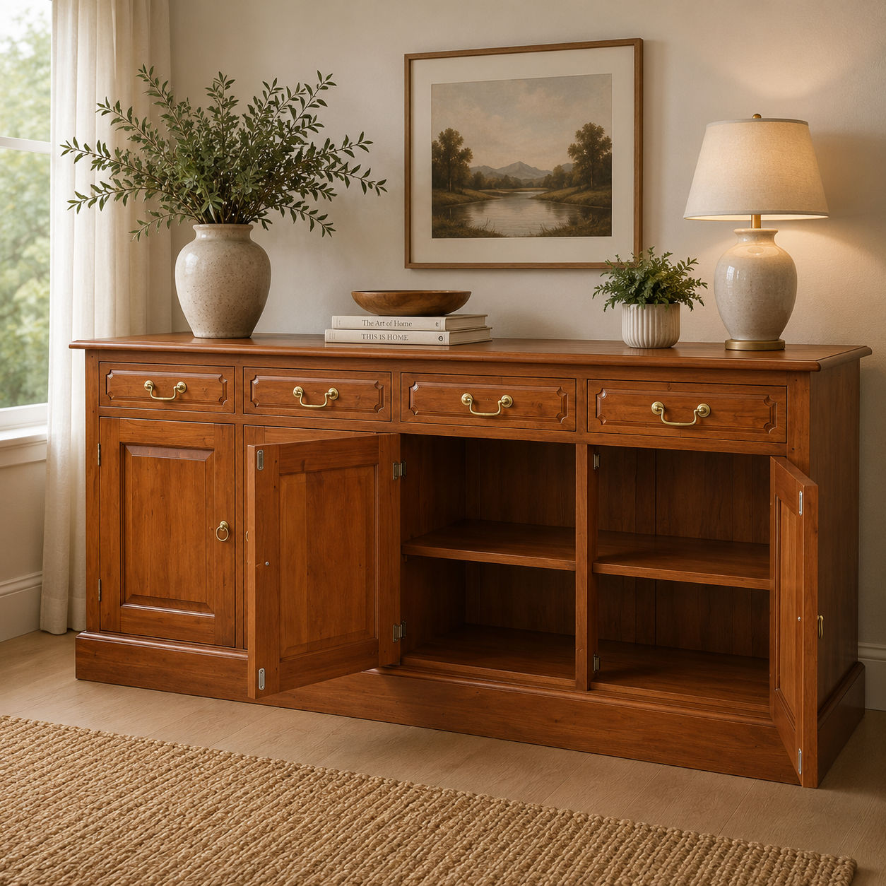 Tasmania Solid Mahogany 4 Door 4 Drawer Buffet / Sideboard in Light Pecan - Chocolate Wood