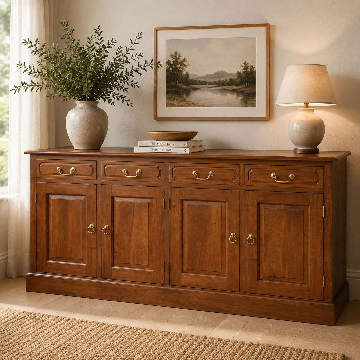 Tasmania Solid Mahogany 4 Door 4 Drawer Buffet / Sideboard in Light Pecan - Chocolate Wood