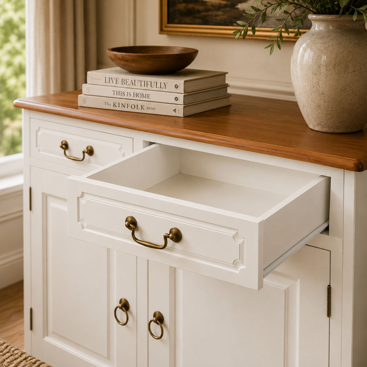 Tasmania Solid Mahogany 4 Door 4 Drawer Buffet / Sideboard in White and Caramel - Chocolate Wood
