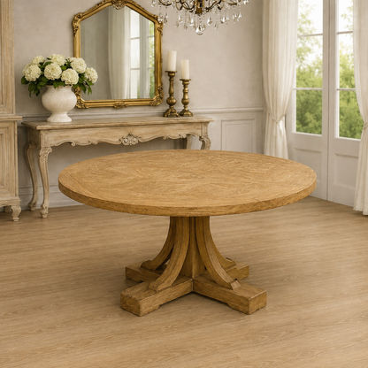 Valentina Reclaimed Elm Wood Round Dining Table in Natural - Chocolate Wood