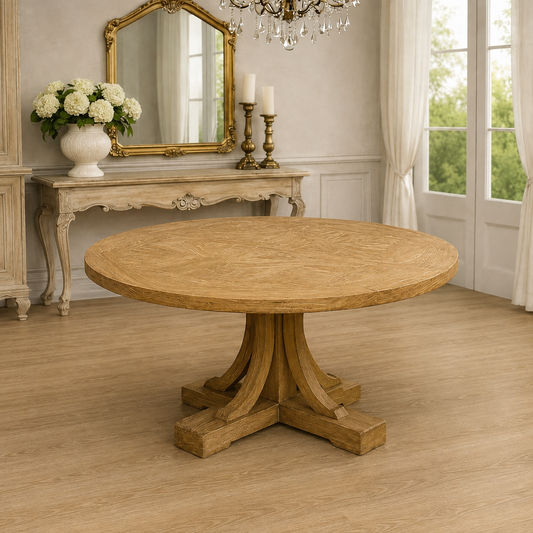 Valentina Reclaimed Elm Wood Round Dining Table in Natural - Chocolate Wood