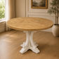 Valentina Reclaimed Elm Wood Round Dining Table, natural top with Distressed White base - Chocolate Wood