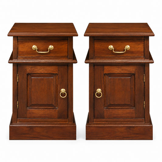 Pair of Tasmania Solid Mahogany Timber Bedside Tables in Mahogany - Chocolate Wood