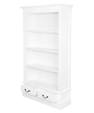 Tasmania Solid Mahogany Wide 2 Drawer Bookcase in White - Chocolate Wood