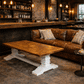 Kensit Hamptons Recycled Elm Parquetry Coffee Table 140cm with White Legs - Chocolate Wood