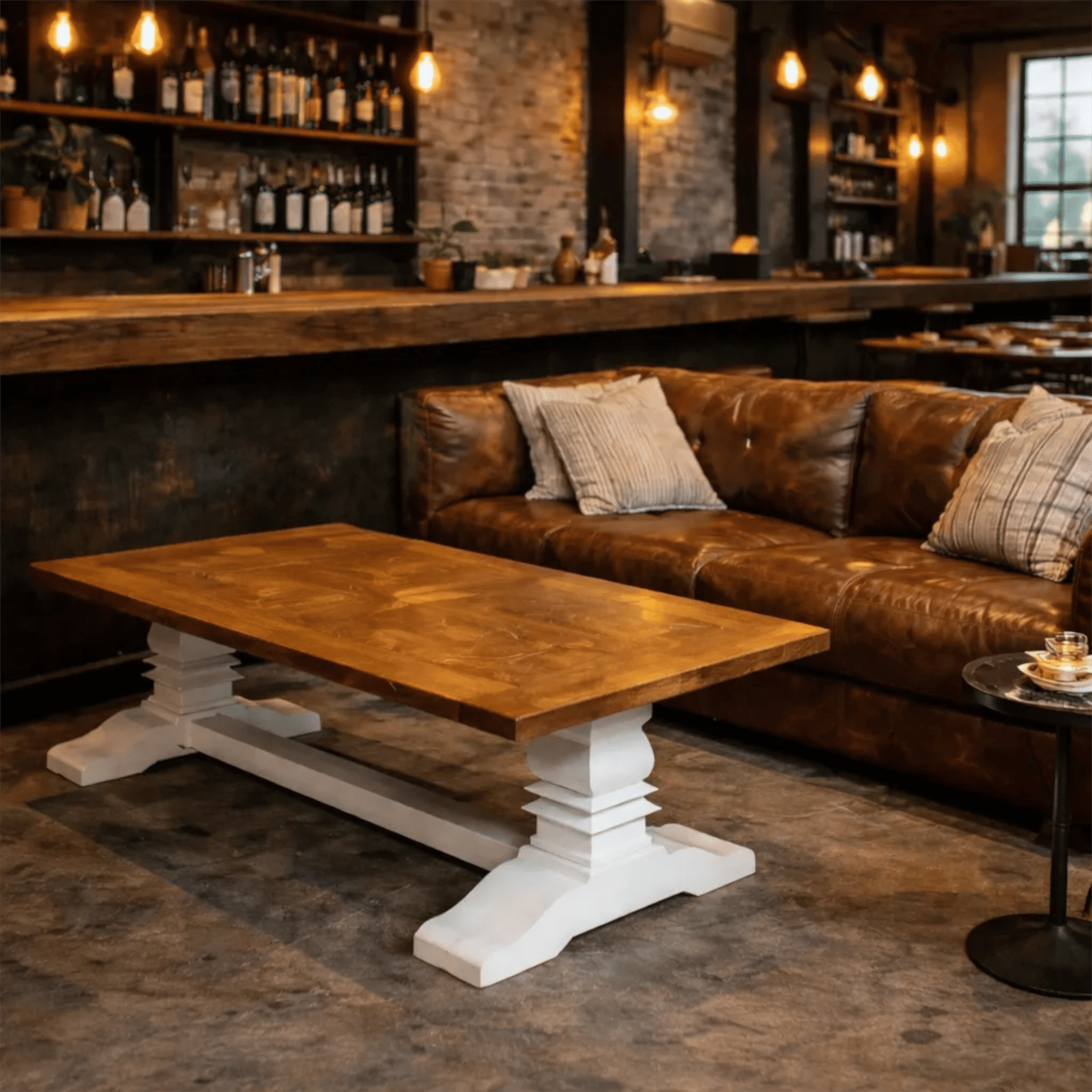 Kensit Hamptons Recycled Elm Parquetry Coffee Table 140cm with White Legs - Chocolate Wood