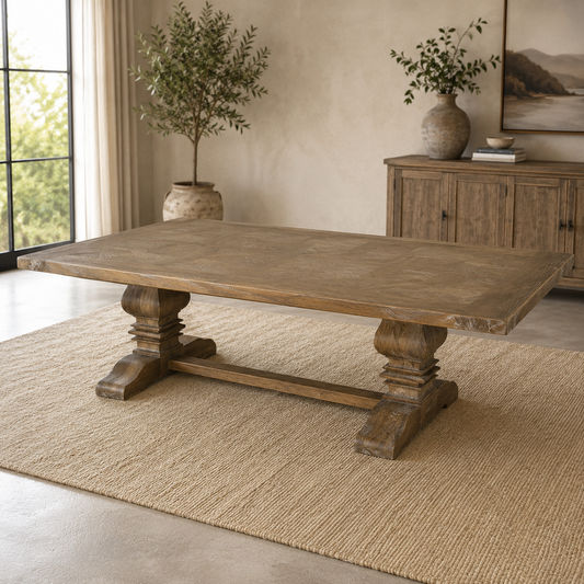 Kensit Hamptons Recycled Elm Parquetry Coffee Table 140cm in Natural - Chocolate Wood