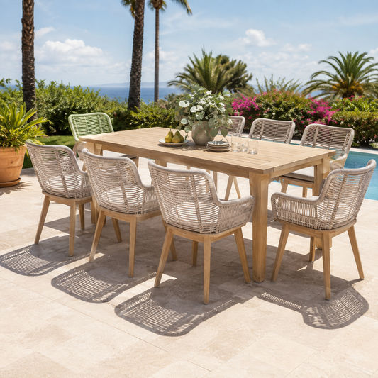 Athena Eucalyptus Timber 9-Piece Outdoor Set in Cream & Whitewash