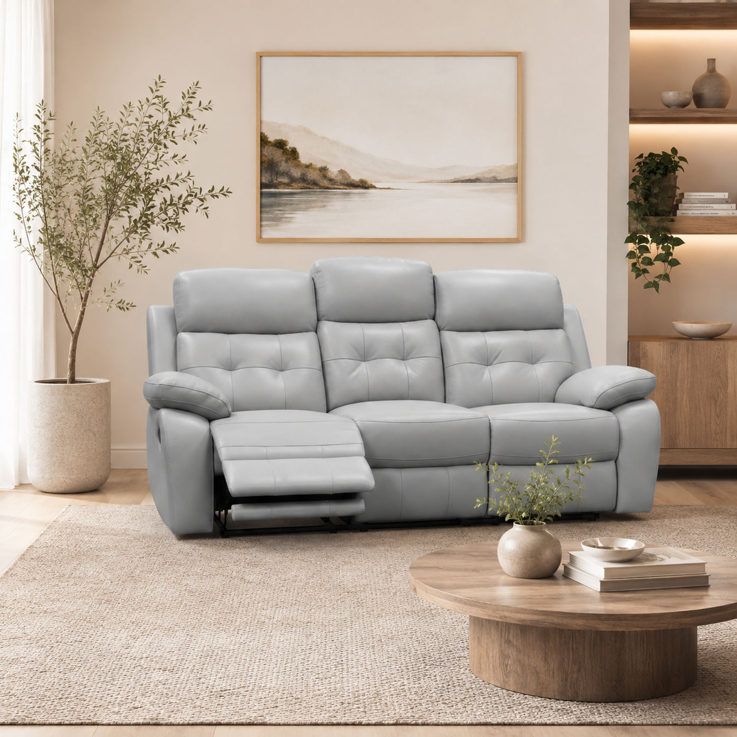 Stellar 3-Piece Manual Leather Recliner Set in Silver detail