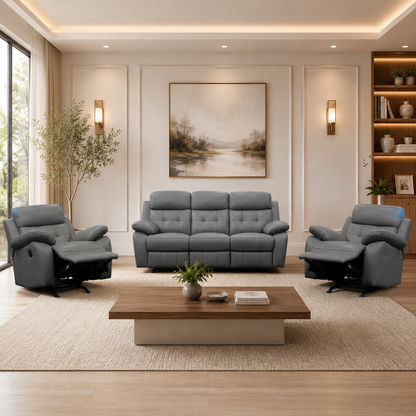 Stellar 3-Piece Manual Leather Recliner Set — 3-Seater + 2 Single Recliners