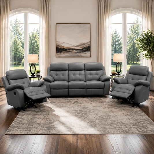 Stellar 3-Piece Manual Leather Recliner Set — 3-Seater + 2 Single Recliners-MyChocolateWood