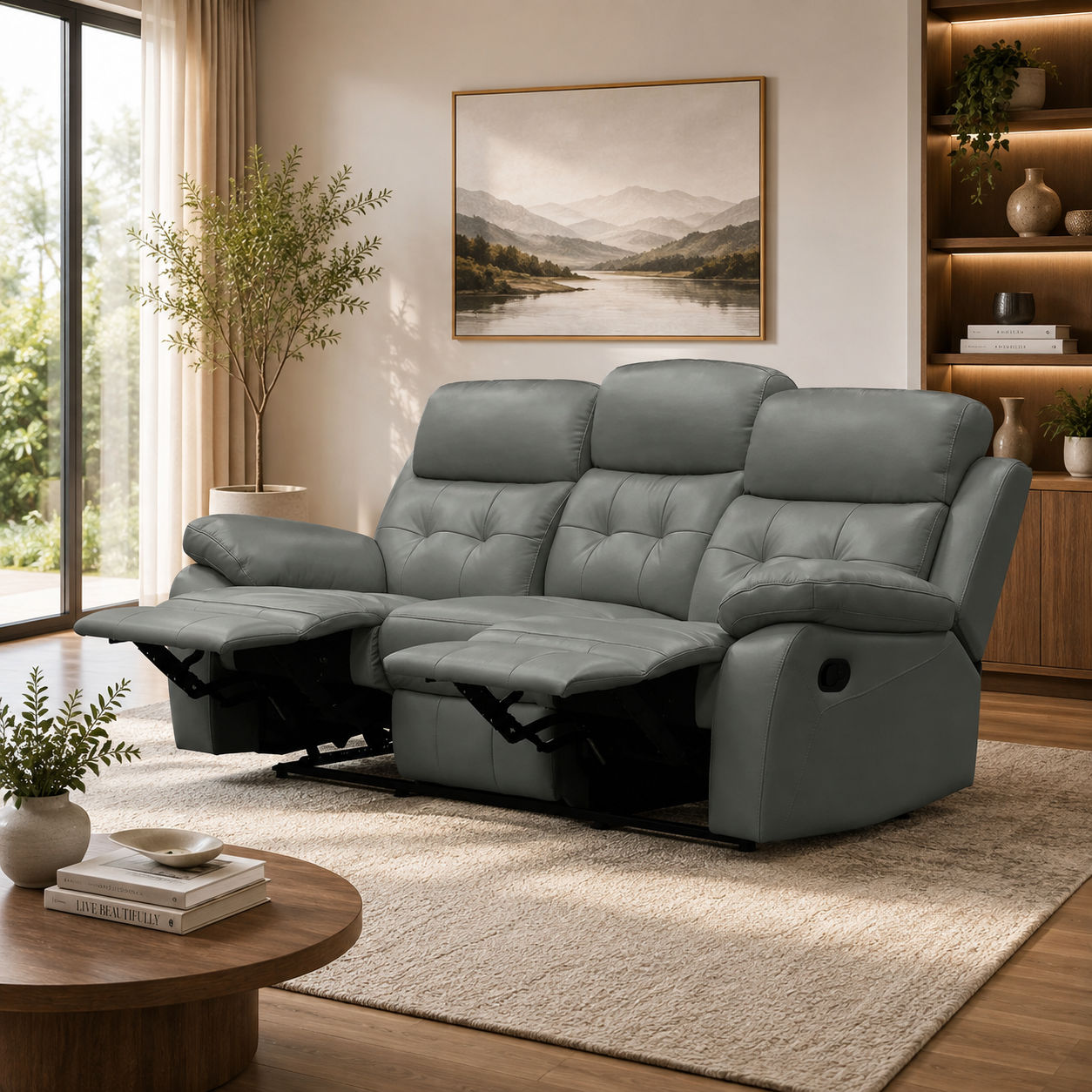 Stellar 3-Piece Manual Leather Recliner Set — 3-Seater + 2 Single Recliners