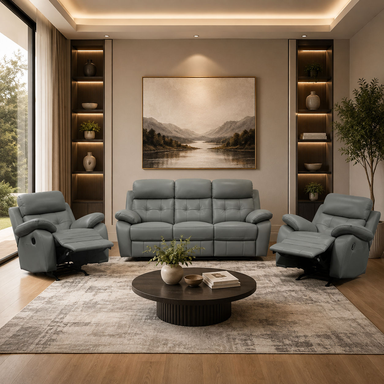 Stellar 3-Piece Manual Leather Recliner Set — 3-Seater + 2 Single Recliners