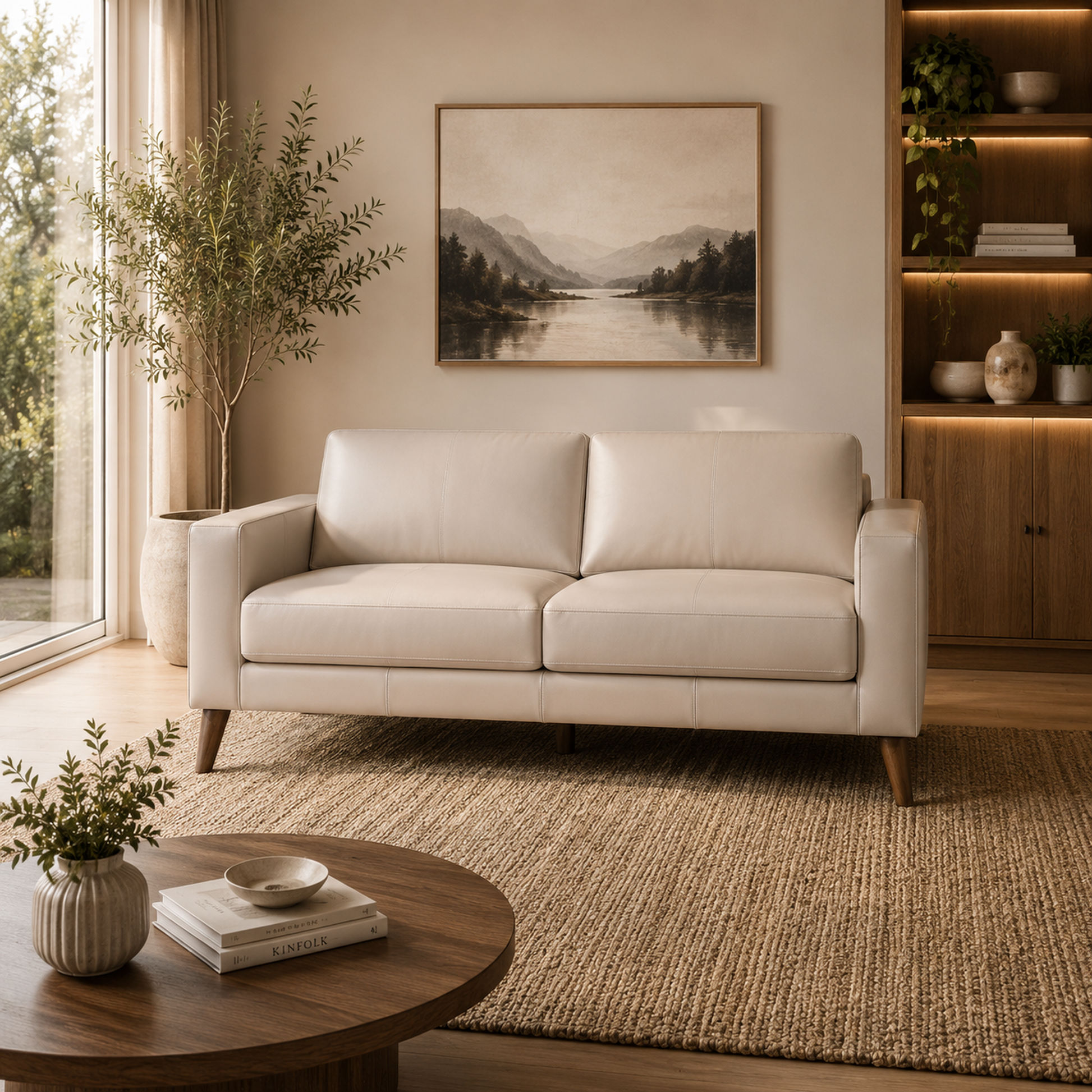 Thorna 3-Seater Real Leather Sofa in Wheat angle