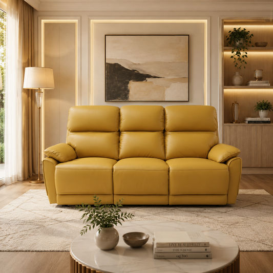 TORELLI GENUINE LEATHER 3-SEATER RECLINER  MUSTARD