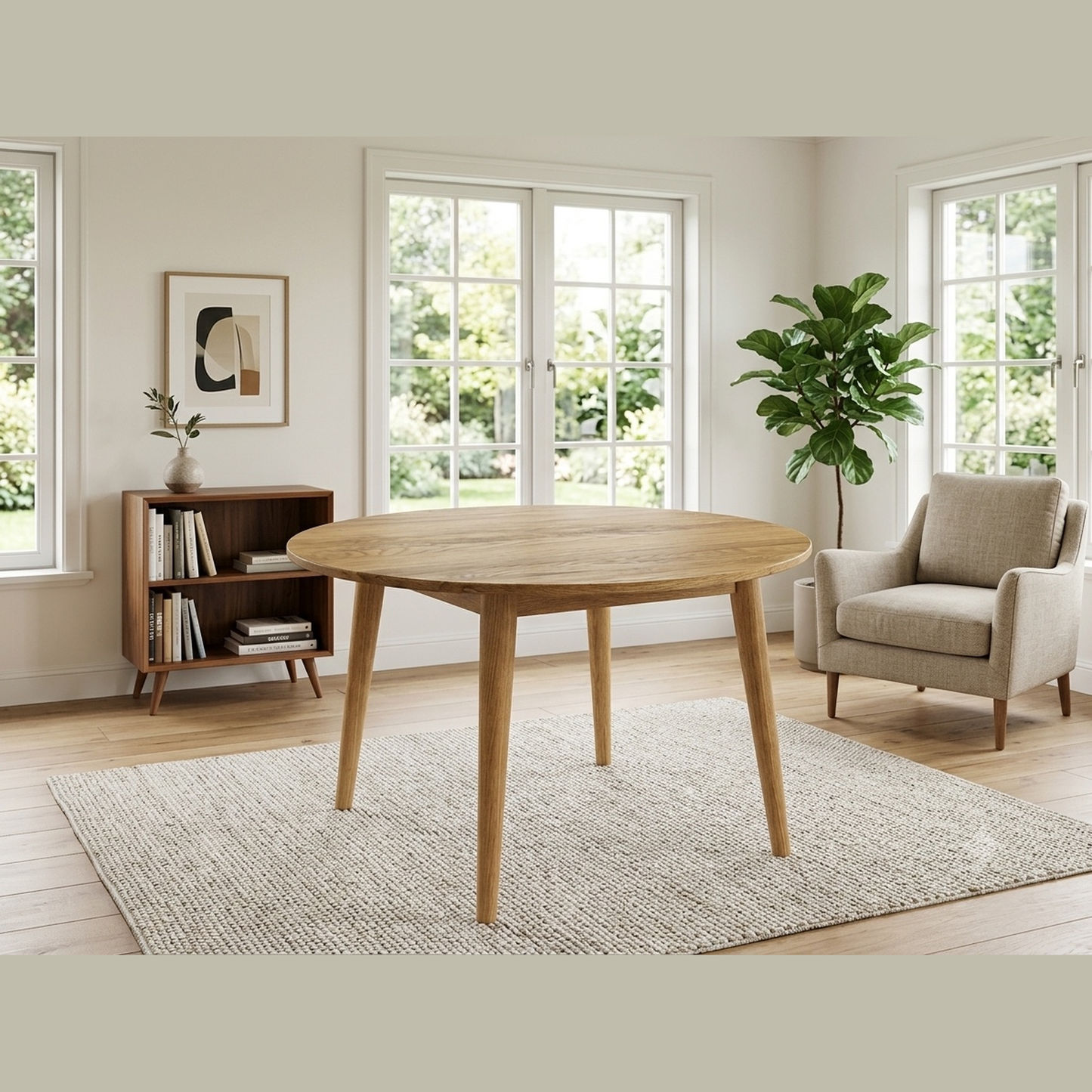 Fitan Solid Oak Round Dining Table 120cm in Natural