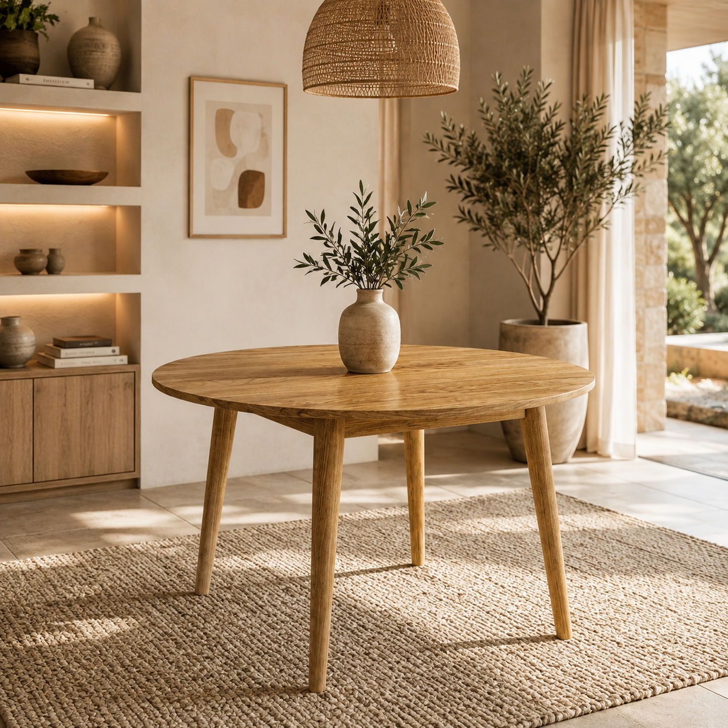 Fitan Solid Oak Round Dining Table 120cm in Natural
