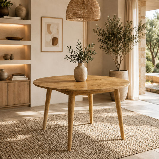 Fitan Solid Oak Round Dining Table 120cm in Natural