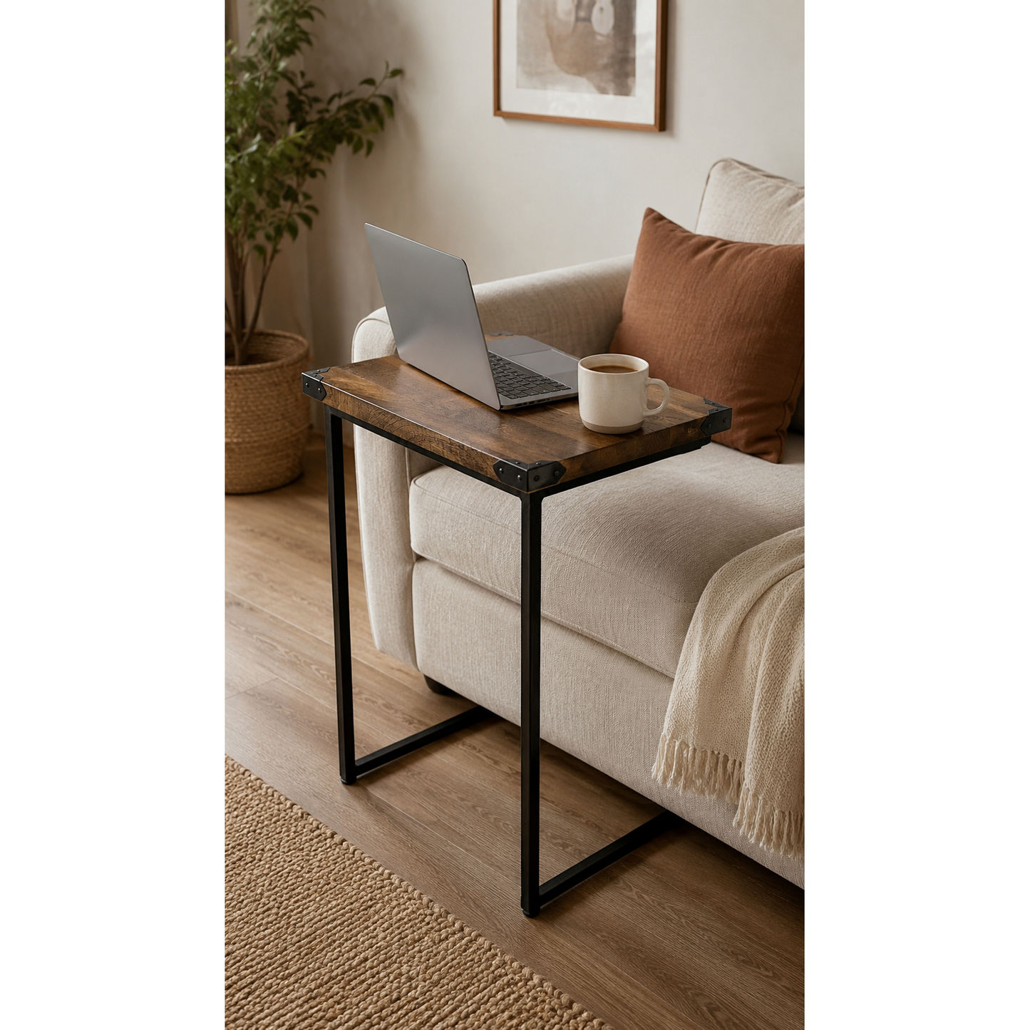 Henley Timber Top Metal Frame Laptop Side Table