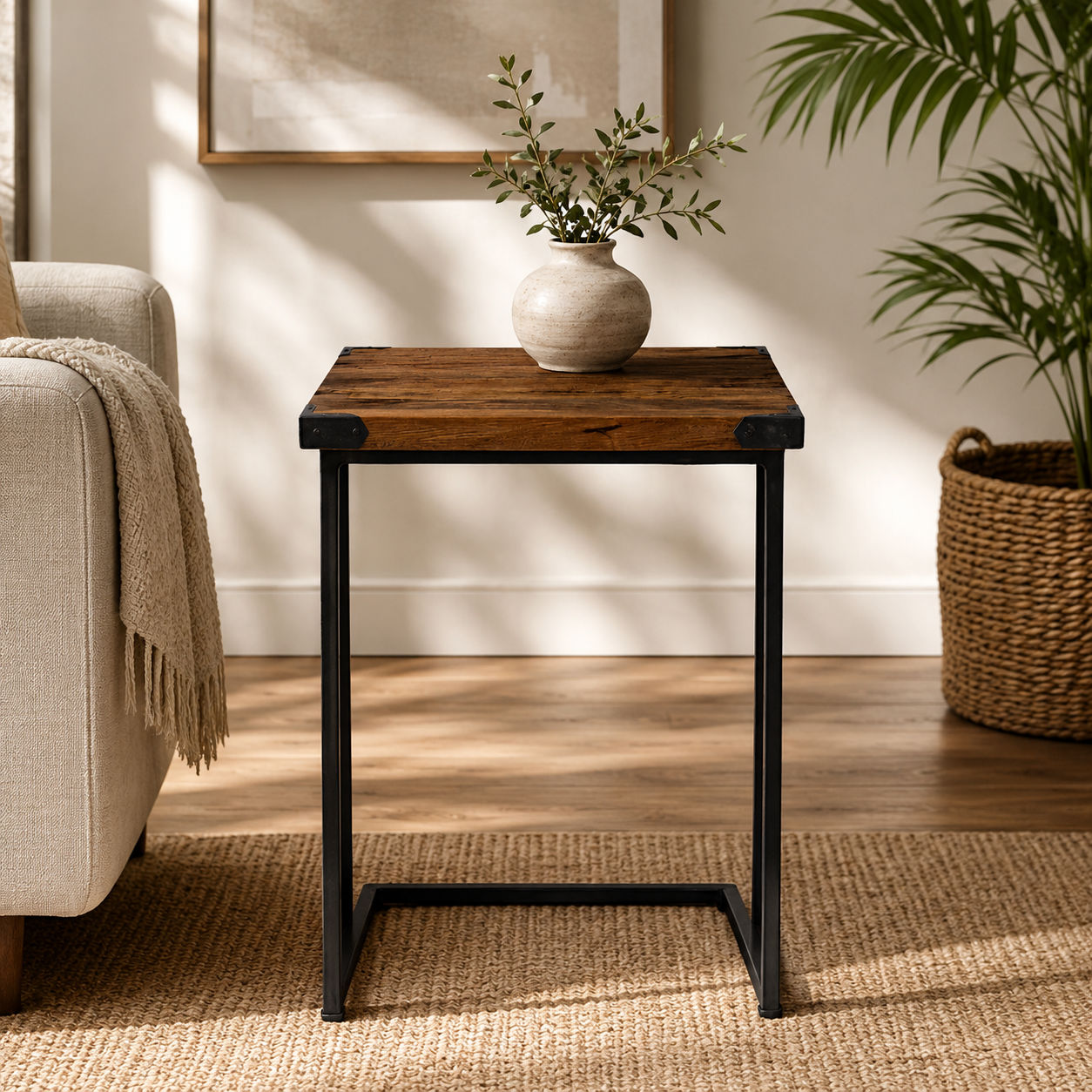 Henley Timber Top Metal Frame Laptop Side Table