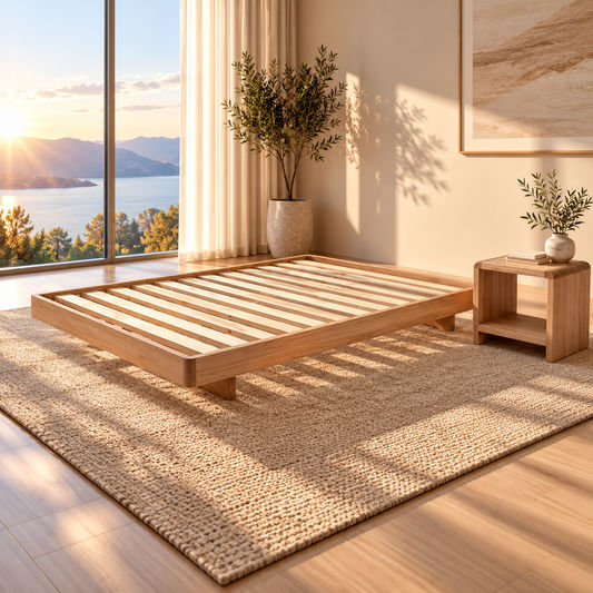 Malanya Solid Vic Ash Bed with Curved Edges & Floating Legs — Made to Order