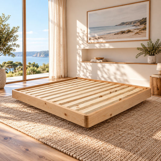Malanya Solid Pine Bed with Curved Edges & Floating Legs — Made to Order