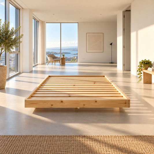 Malanya Solid Pine Bed with Curved Edges & Floating Legs — Made to Order