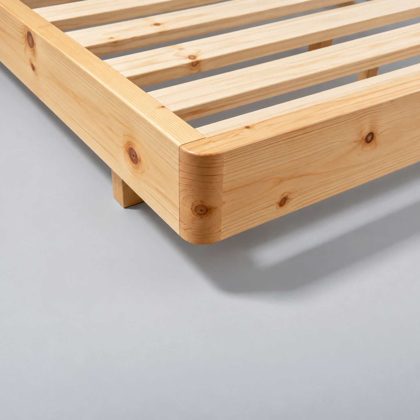 Malanya Solid Pine Bed with Curved Edges & Floating Legs — Made to Order