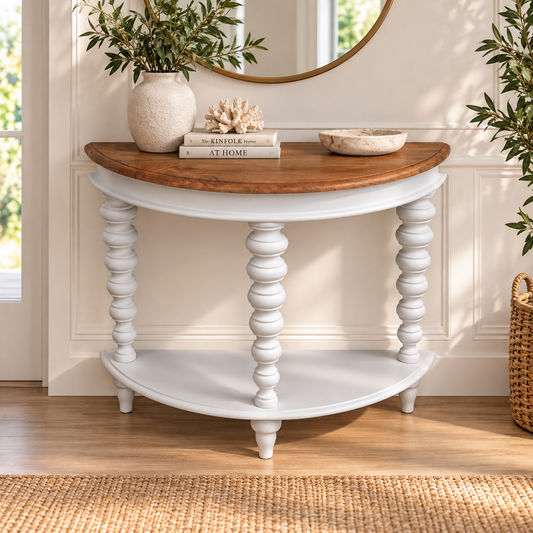 Blythe Two-Tone Timber Console Table/Hall Table - Mango Wood Top - Natural/White