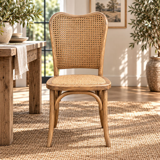 Dumas Solid Oak & Rattan Arched Back Dining Chair in Natural