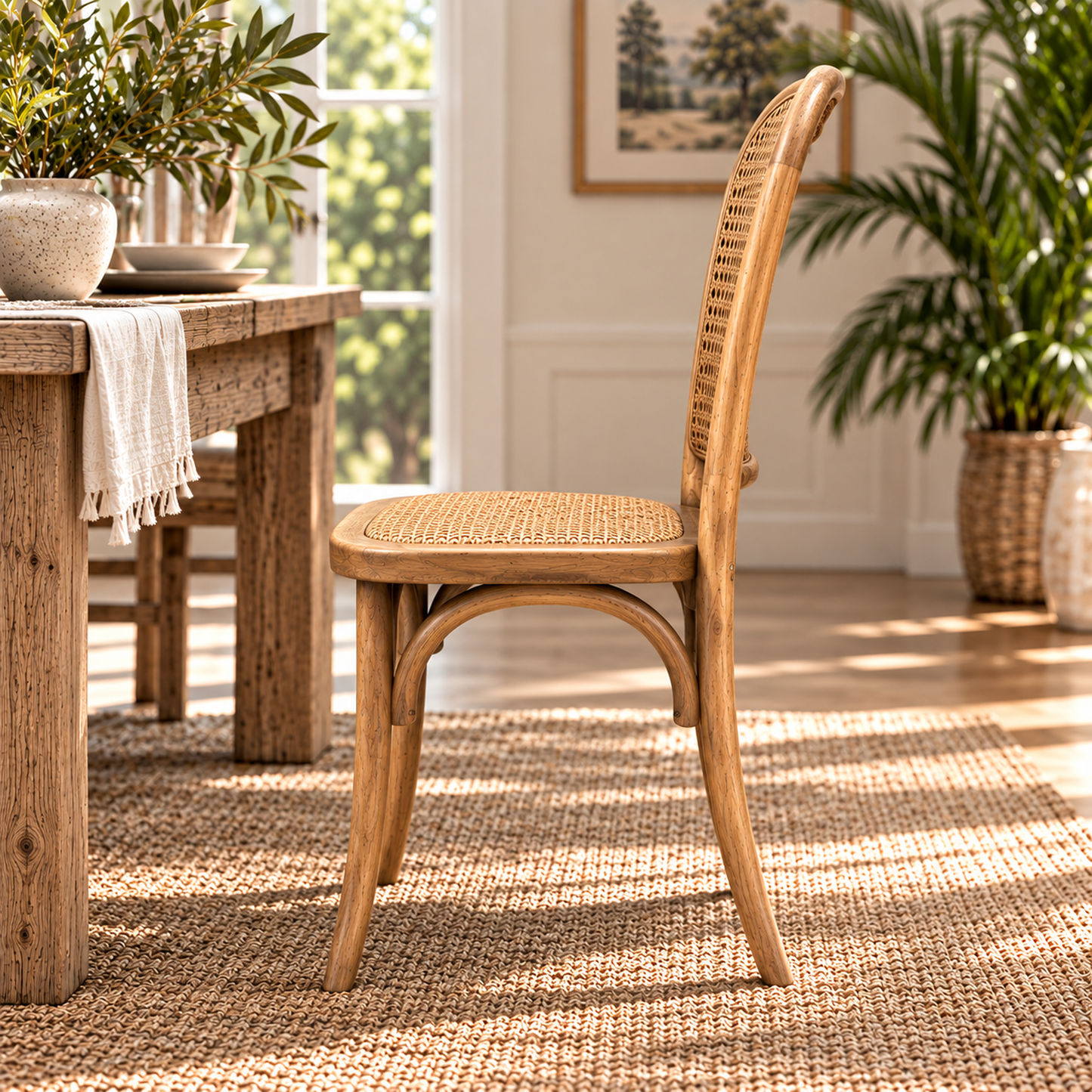 Dumas Solid Oak & Rattan Arched Back Dining Chair in Natural - MyChocolateWood
