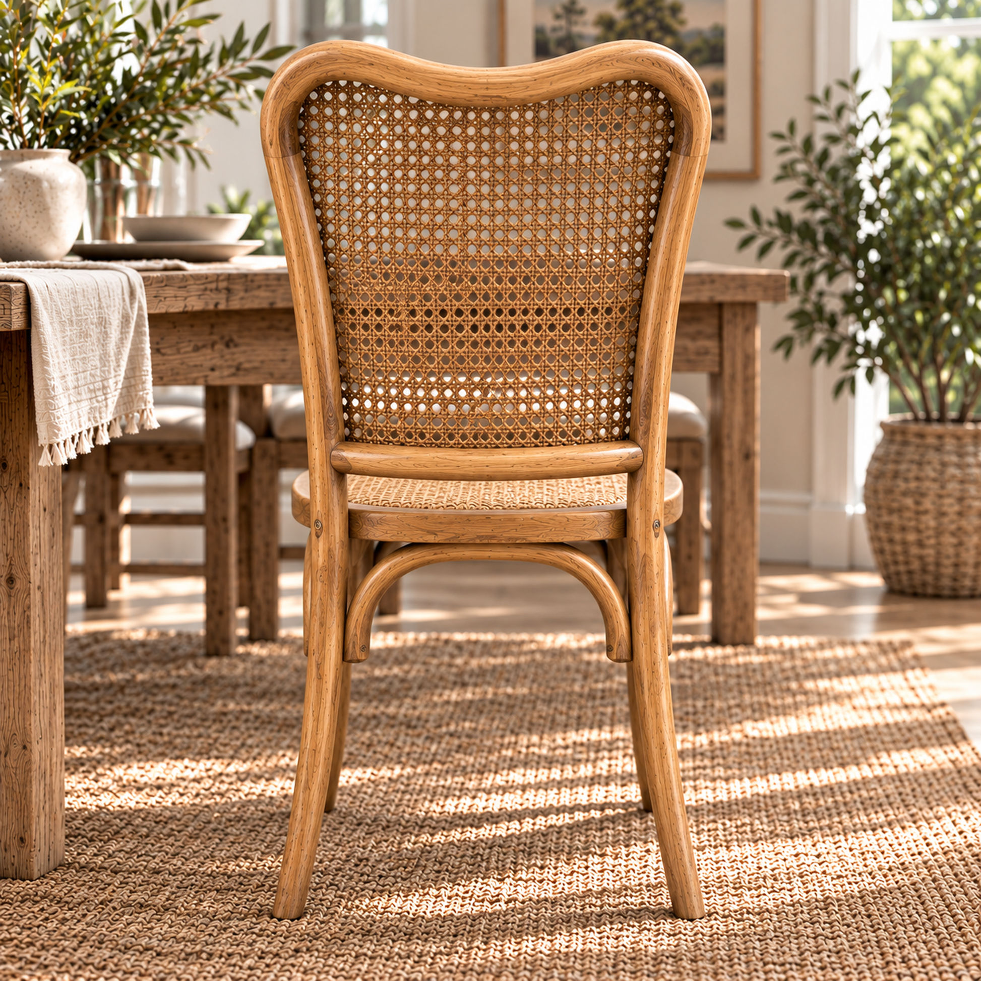 Dumas Solid Oak & Rattan Arched Back Dining Chair in Natural - MyChocolateWood