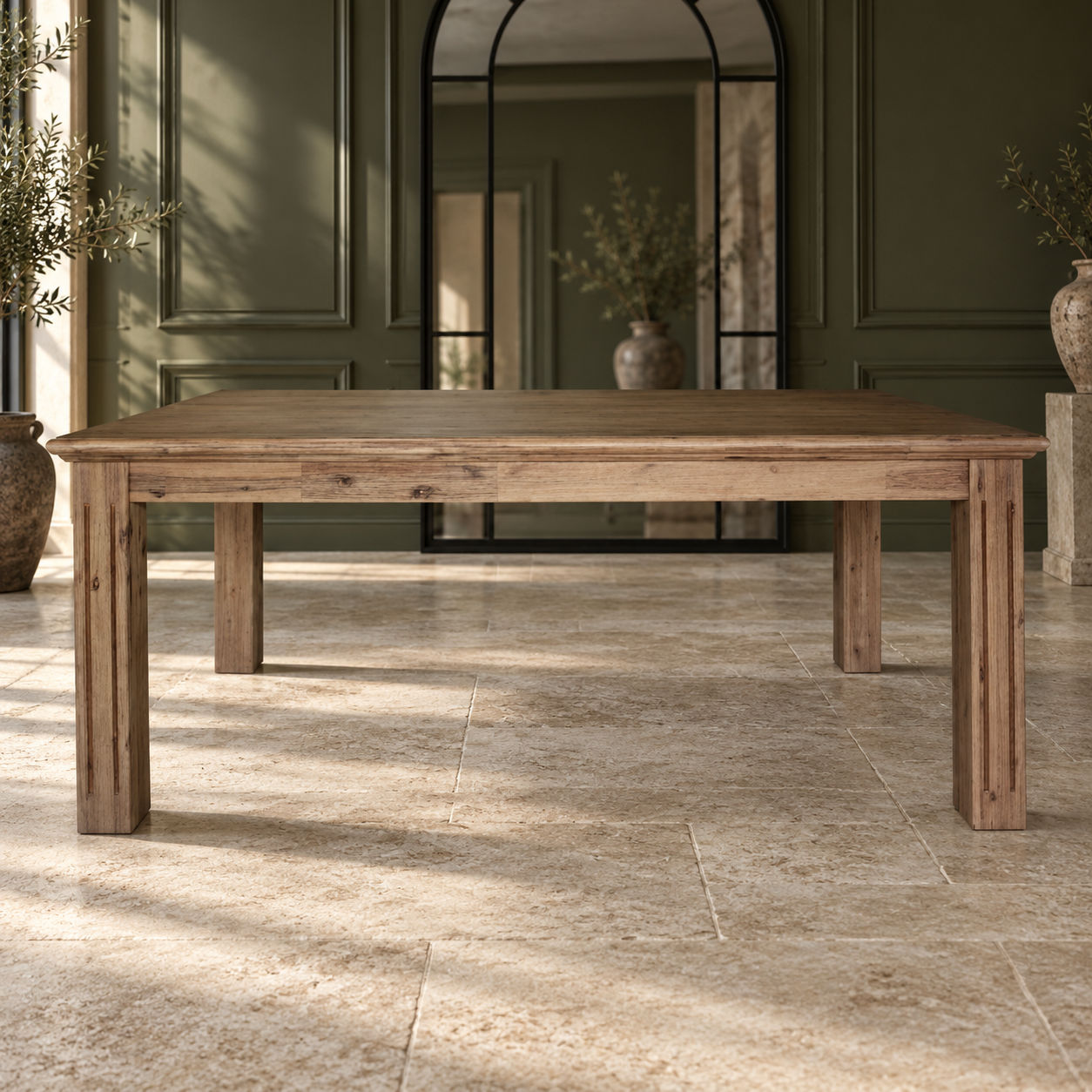 Devonshire Acacia Timber Dining Table in Brushed Khaki - Chocolate Wood