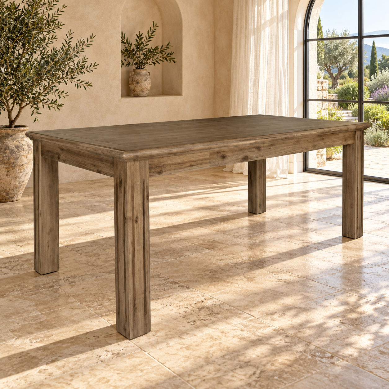 Devonshire Acacia Timber Dining Table in Brushed Khaki - Chocolate Wood