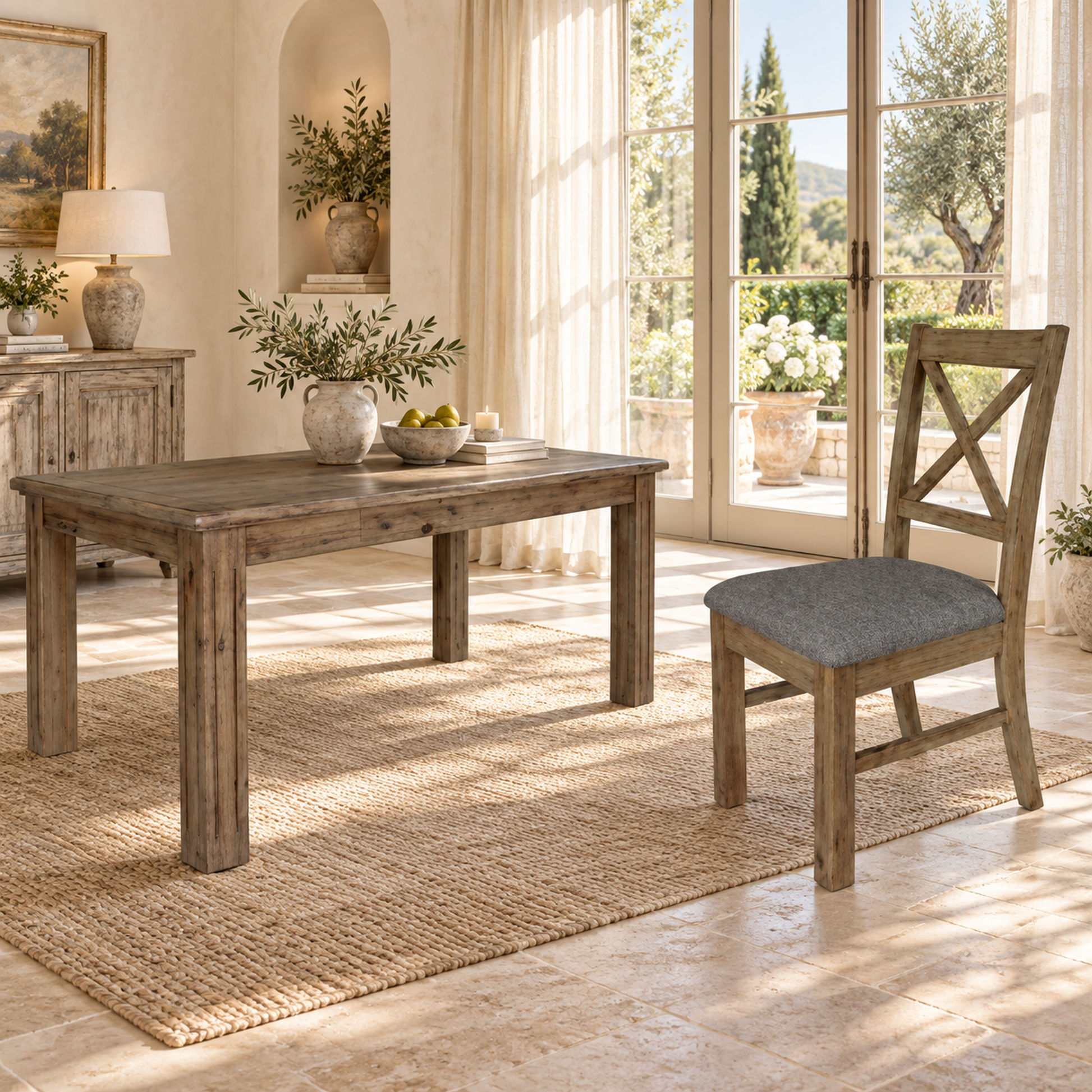 Devonshire Acacia Timber Dining Table in Brushed Khaki - Chocolate Wood
