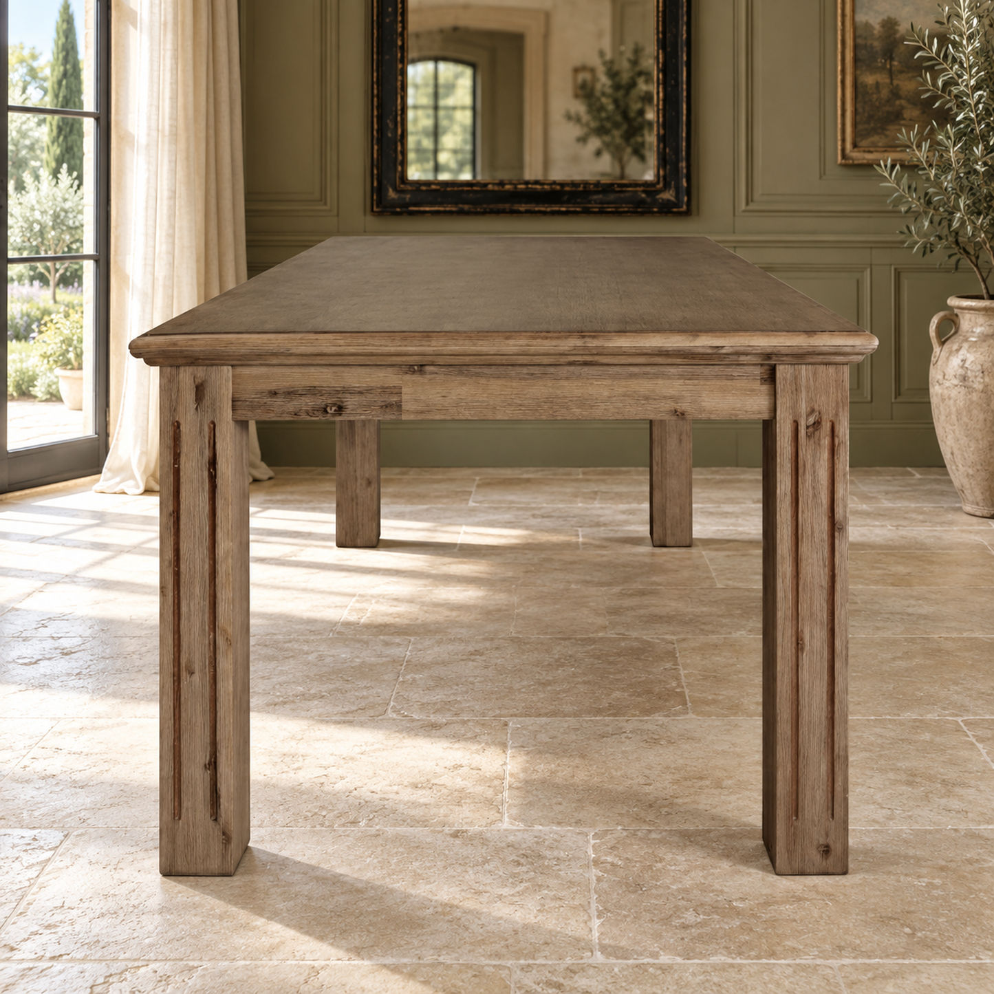 Devonshire Acacia Timber Dining Table in Brushed Khaki - Chocolate Wood