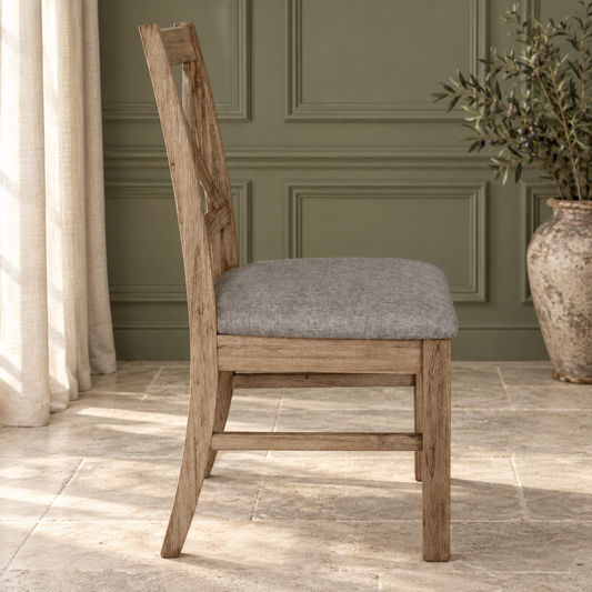 Devonshire Acacia Timber Upholstered Dining Chair in Brushed Khaki