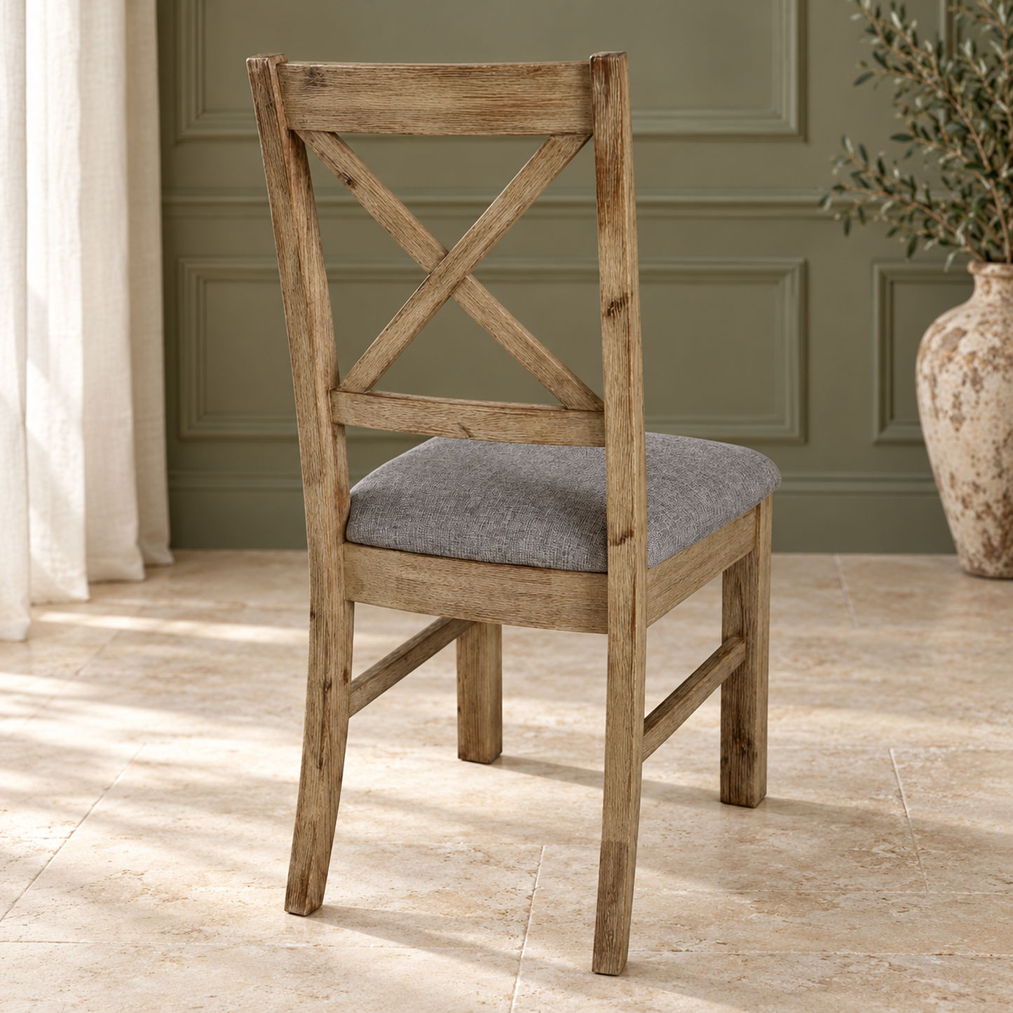 Devonshire Acacia Timber Upholstered Dining Chair in Brushed Khaki