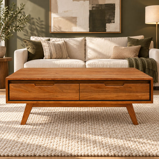 Alma Solid Tasmanian Blackwood 2-Drawer Coffee Table 120cm