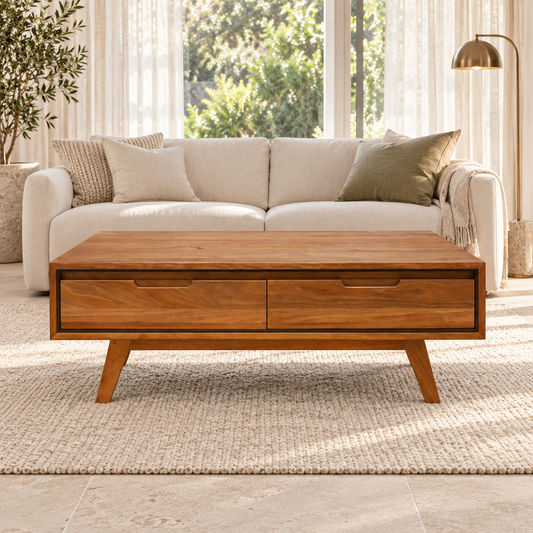 Alma Solid Tasmanian Blackwood 2-Drawer Coffee Table 120cm