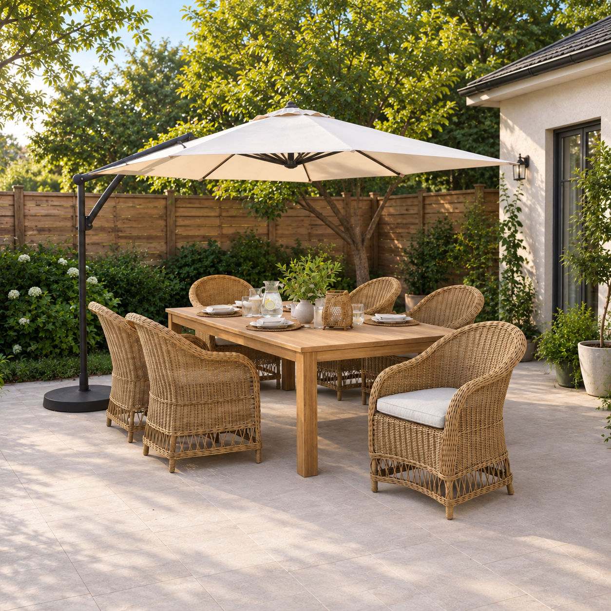 Clariel Acacia Wood Outdoor Dining Table in Vintage Light Teak
