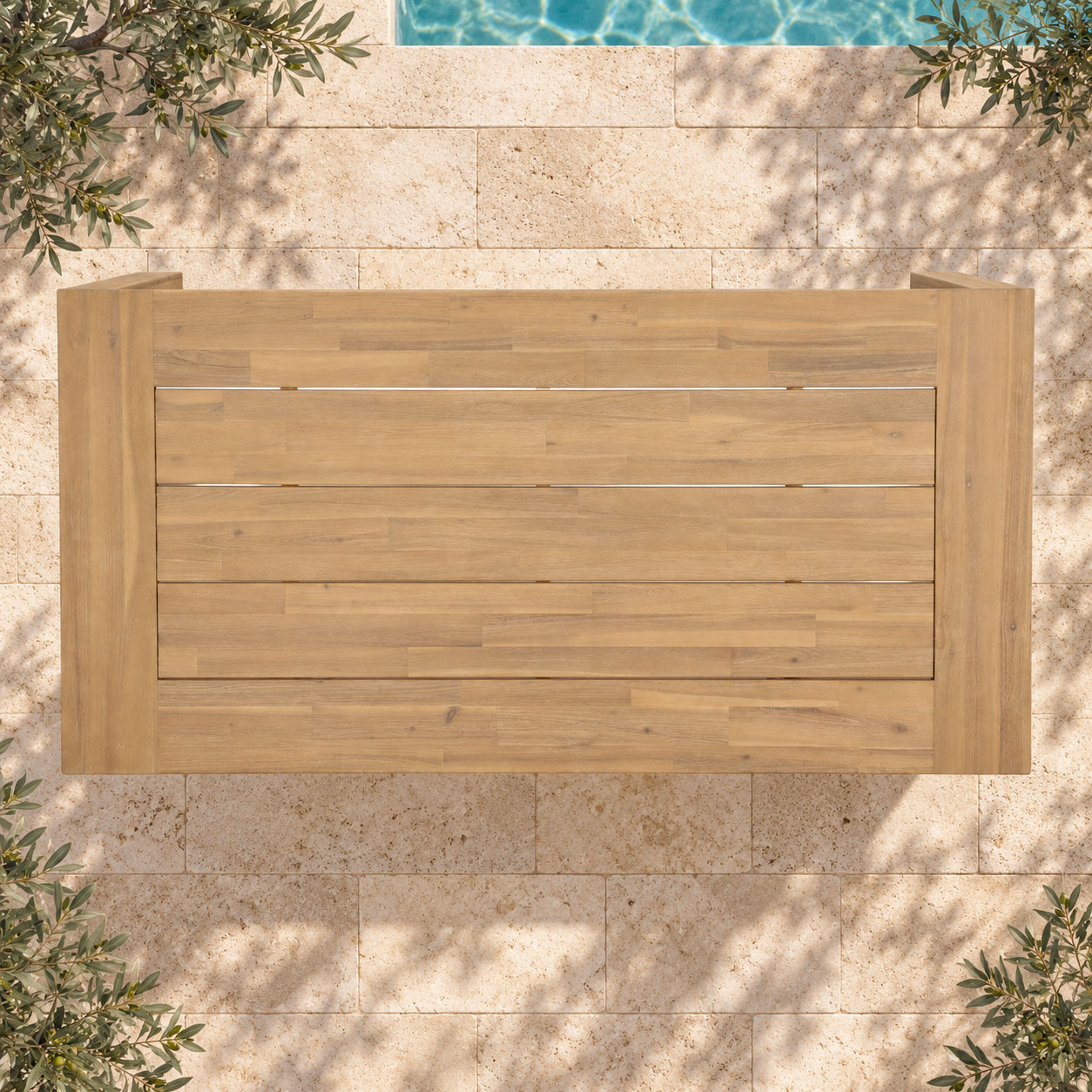 Clariel Acacia Wood Outdoor Dining Table in Vintage Light Teak