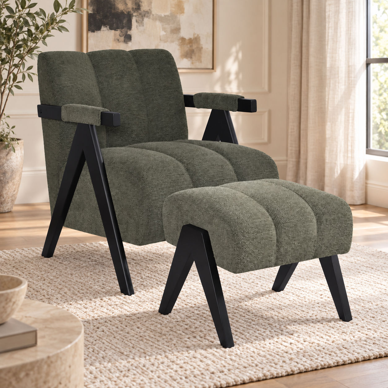 Pellerin Fabric Armchair & Matching Stool
