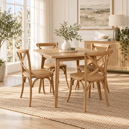 Fitan Solid Oak Square Dining Table 90cm & 4 Melrose Elm Cross Back Chairs