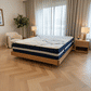 Malanya Solid Vic Ash Queen Bed with Curved Edges & Floating Legs & Sleeprite Ortho Posture Queen Mattress — Floor Stock, Available Now