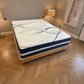 Malanya Solid Vic Ash Queen Bed with Curved Edges & Floating Legs & Sleeprite Ortho Posture Queen Mattress — Floor Stock, Available Now