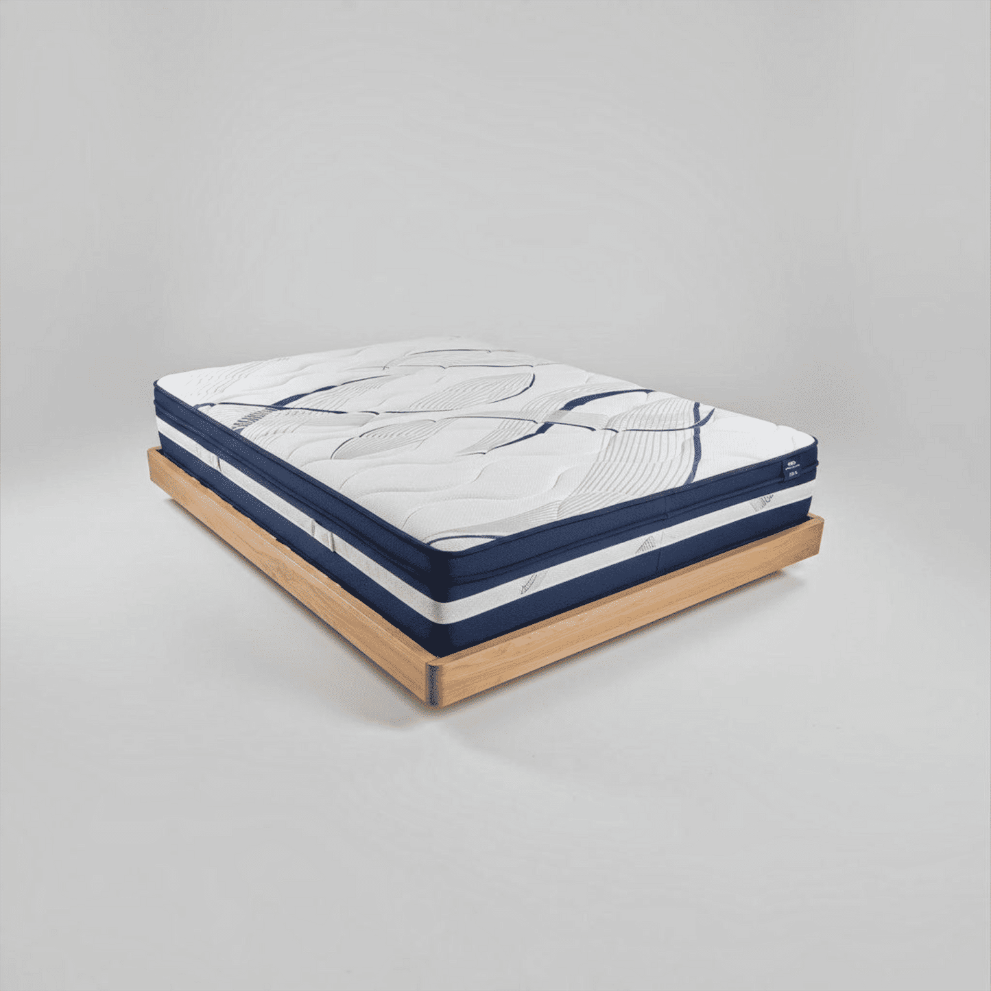 Malanya Solid Vic Ash Queen Bed with Curved Edges & Floating Legs & Sleeprite Ortho Posture Queen Mattress — Floor Stock, Available Now