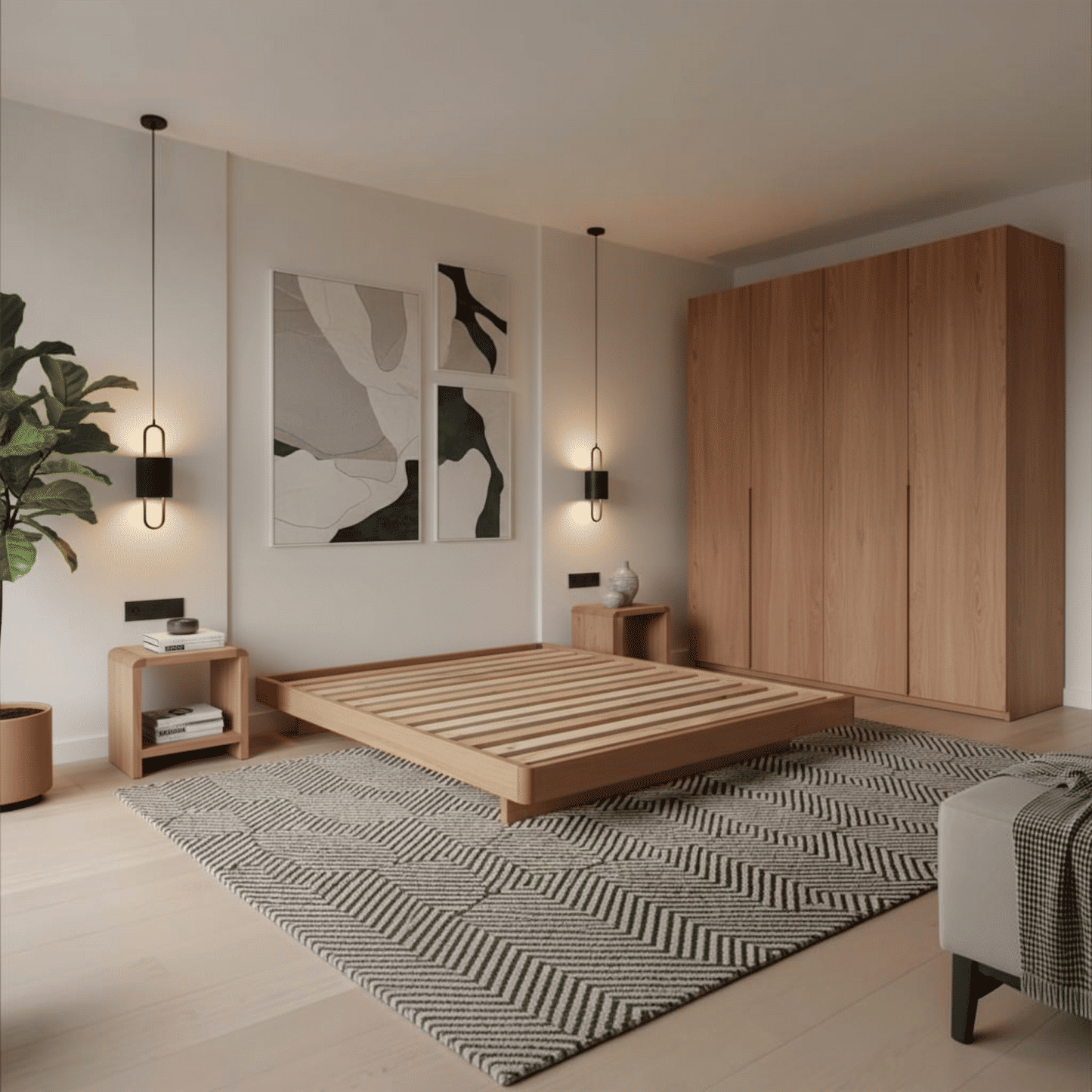 Malanya Solid Vic Ash Queen Bed with Curved Edges & Floating Legs & Sleeprite Ortho Posture Queen Mattress — Floor Stock, Available Now